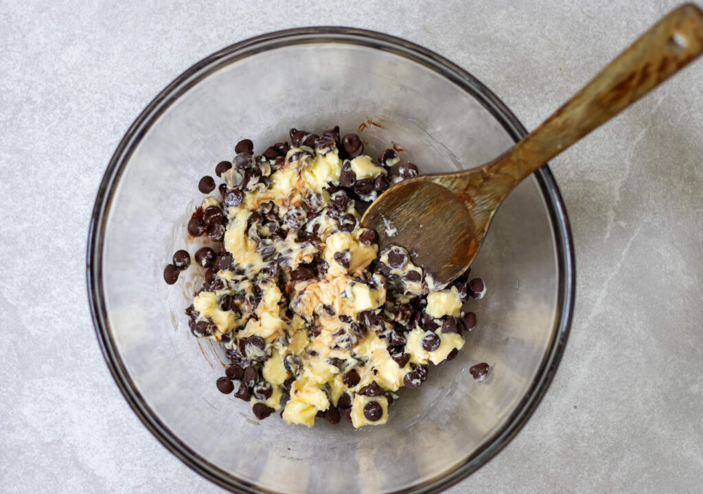 butter and chocolate chips together in a bowl