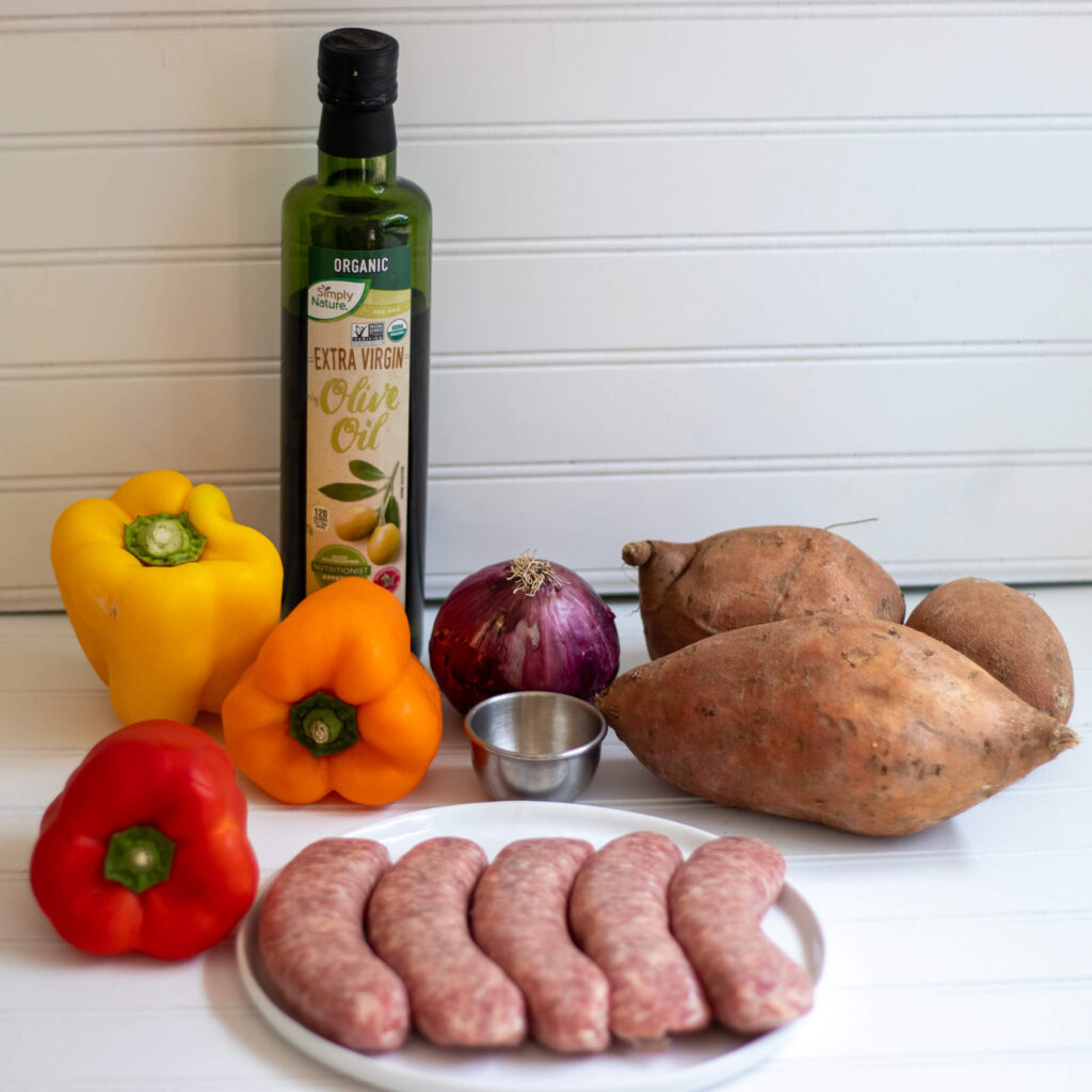 ingredients for bratwurst sheetpan meal