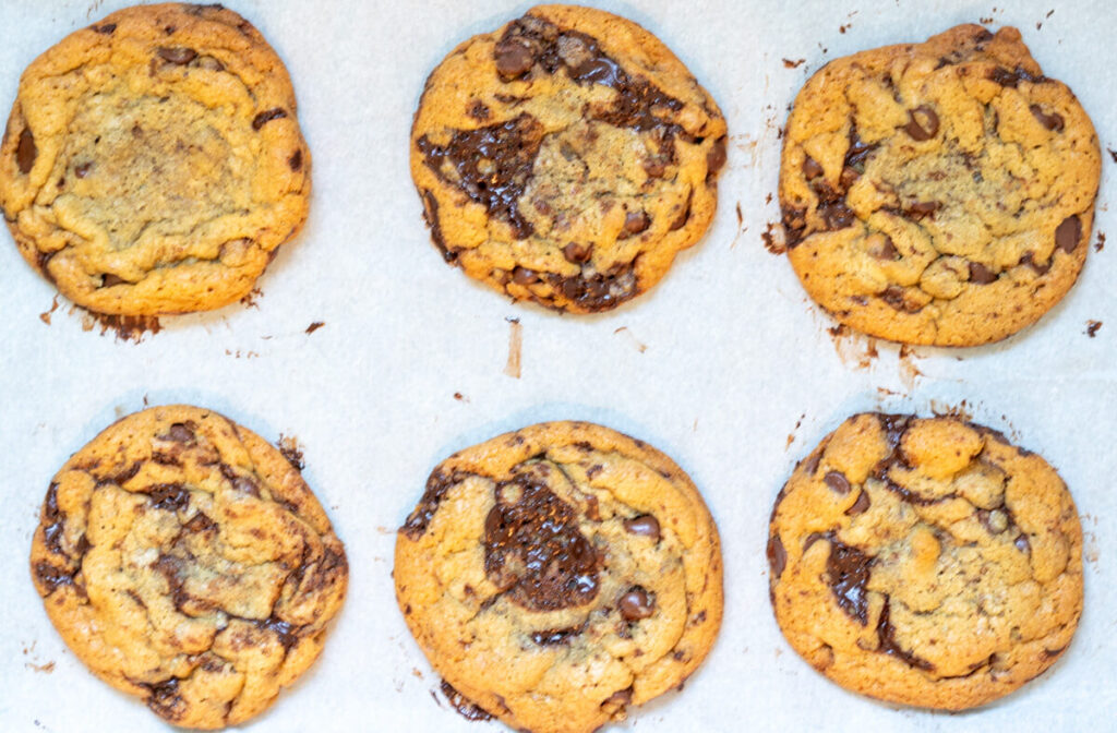 brown butter cookies on a sheet pan 